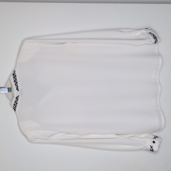 Vintage 80s 90s black & white button up blouse w embroidery detail sz 10 - Picture 4 of 6